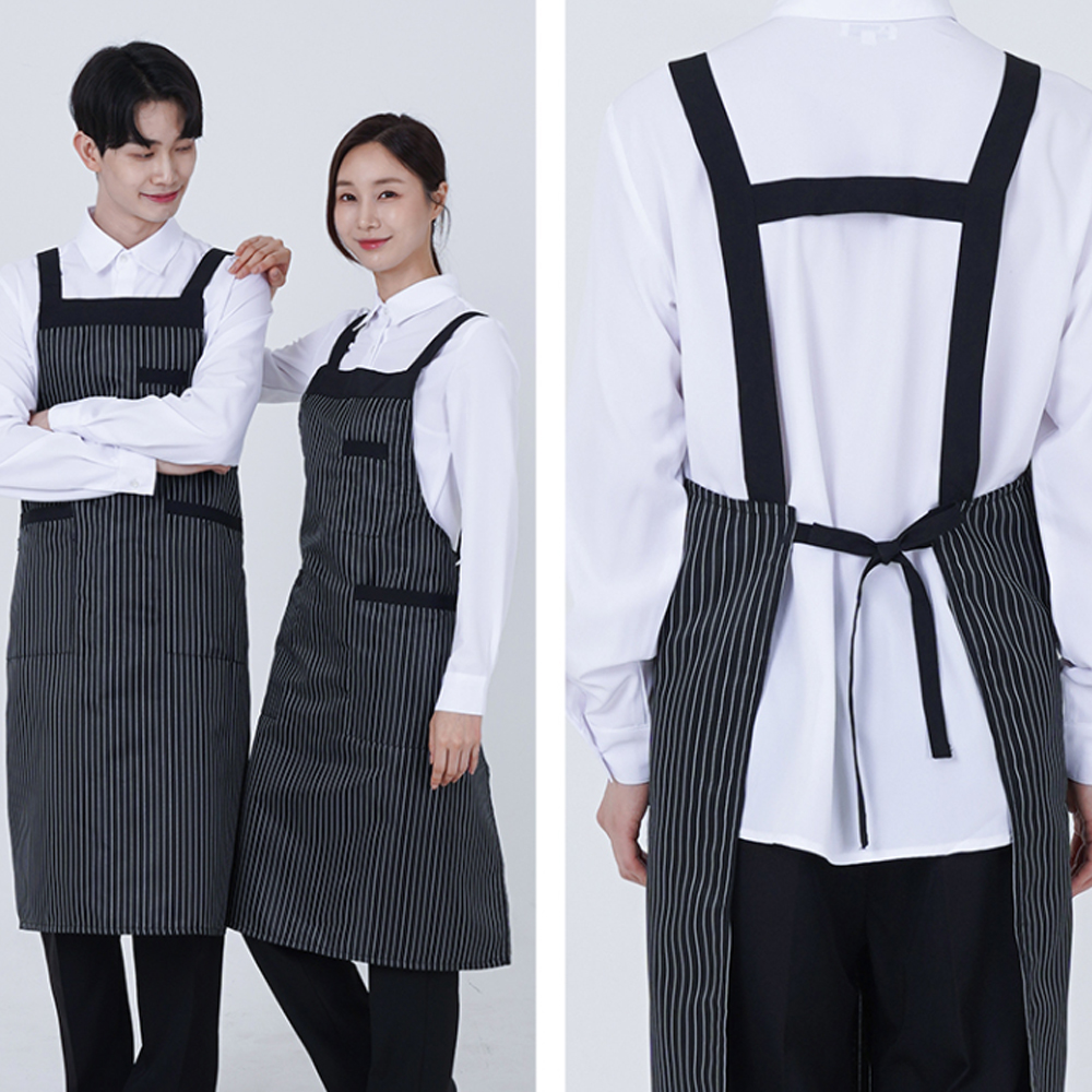 검정 세로줄 앞치마 (H형,X형,엉덩이덮는앞치마)