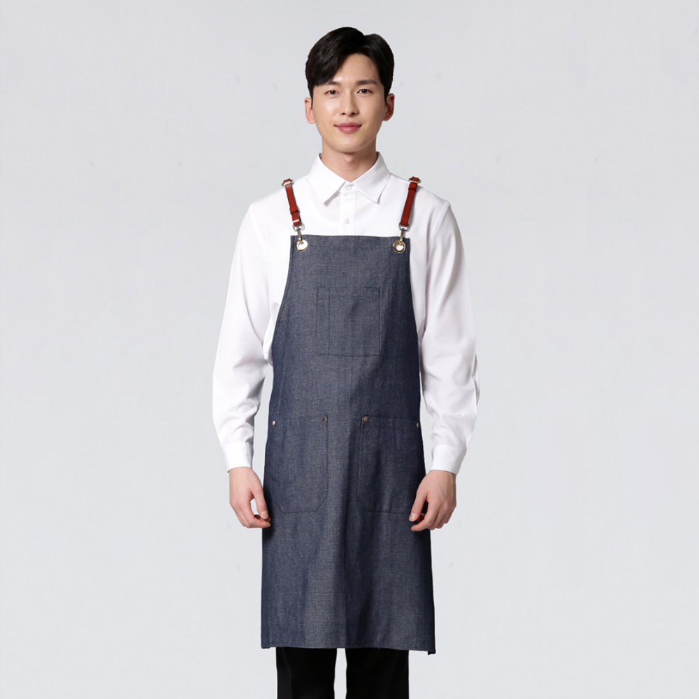 데님 가죽끈 앞치마 (X형)