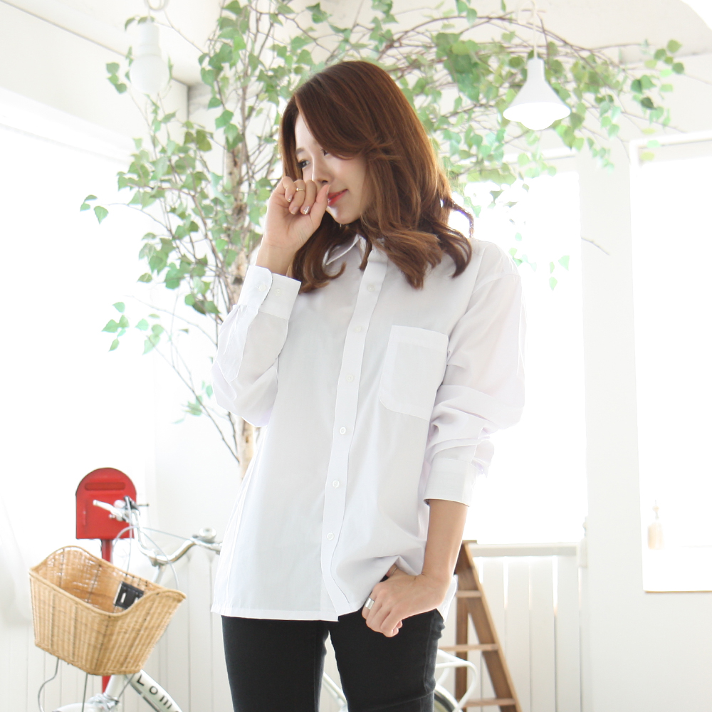 체크 배색 포켓 남방