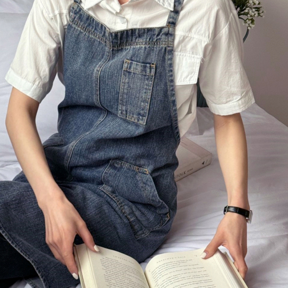 사선포켓 워싱데님 트임 앞치마
