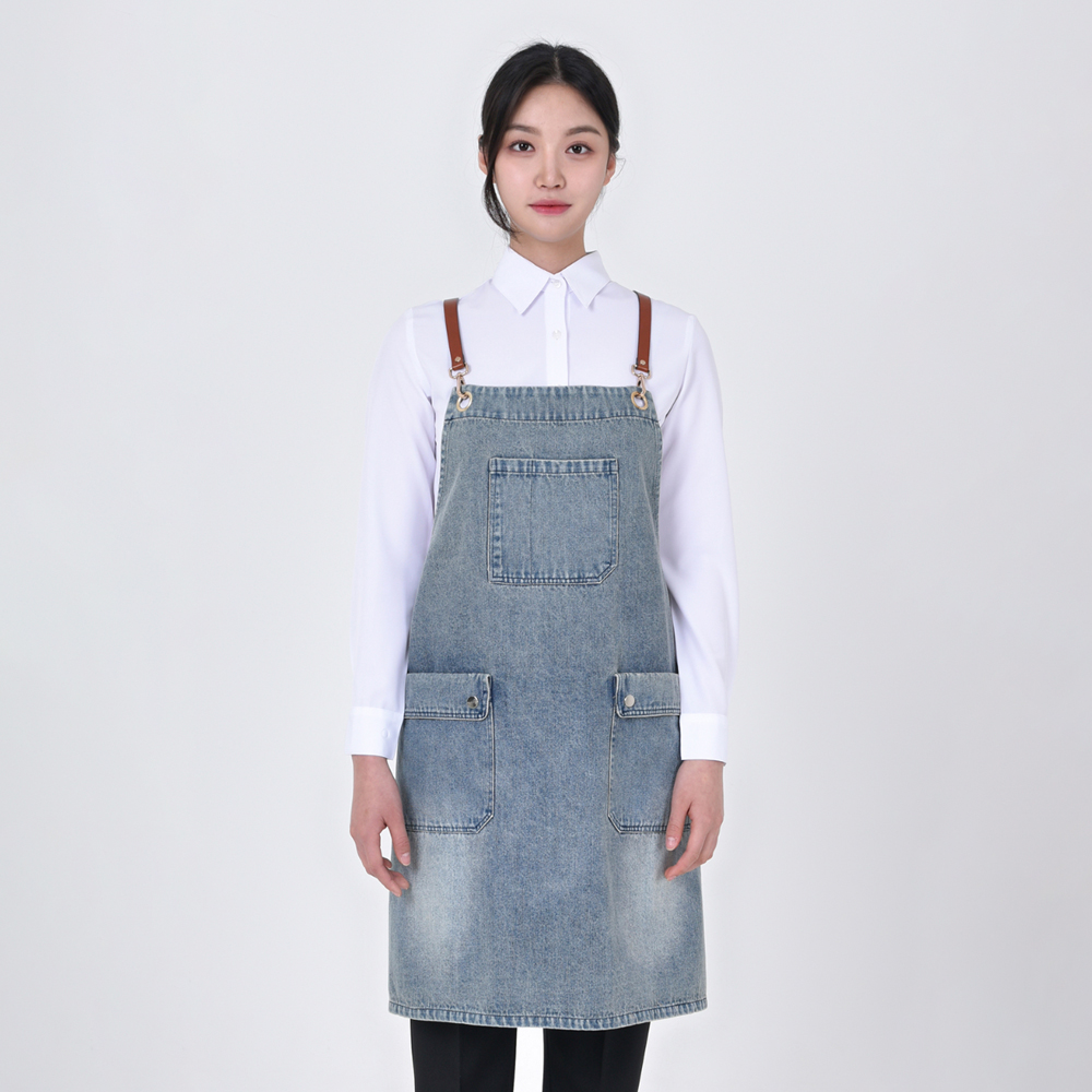 연청 데님 가죽끈 앞치마
