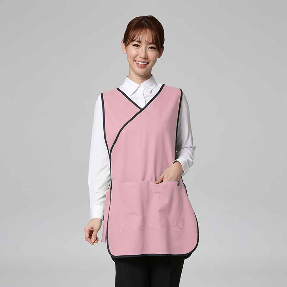 핑크 브이넥 원피스 앞치마(옥스포드)