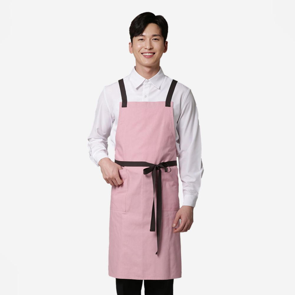 핑크 옥스포드 X형 랩앞치마